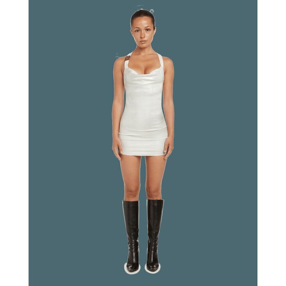 EB Denim Cowl Buckle Dress in White XSmall New Womens Tank mini Bodycon - Picture 16 of 16